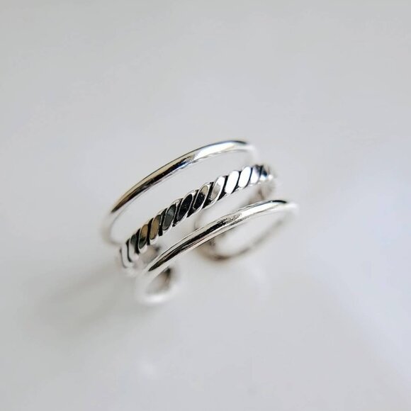 Women's 925 Sterling Silver Triple Band Three Stacking Ring Set Adjustable Thumb - Picture 6 of 10